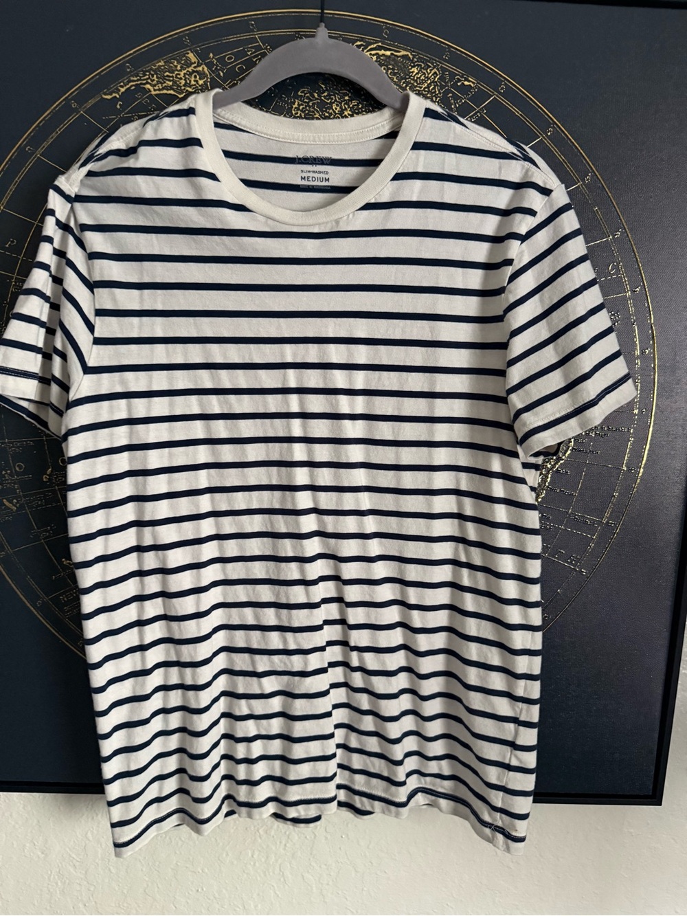 J. Crew White Tee with Navy Stripe Crewneck